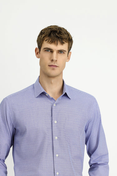 Orta Lacivert Uzun Kol Regular Fit Pamuk Ekose Gömlek