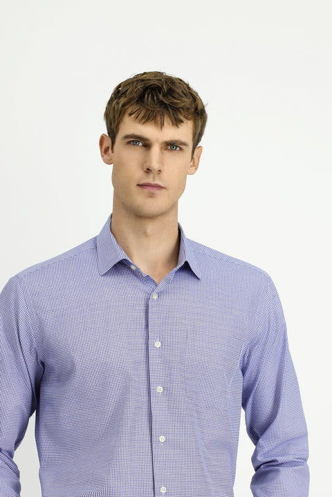 Orta Lacivert Uzun Kol Regular Fit Pamuk Ekose Gömlek