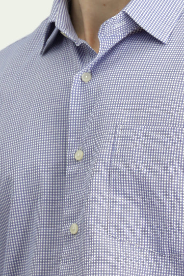 Orta Lacivert Uzun Kol Regular Fit Pamuk Ekose Gömlek