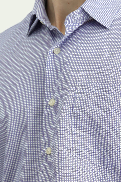 Orta Lacivert Uzun Kol Regular Fit Pamuk Ekose Gömlek