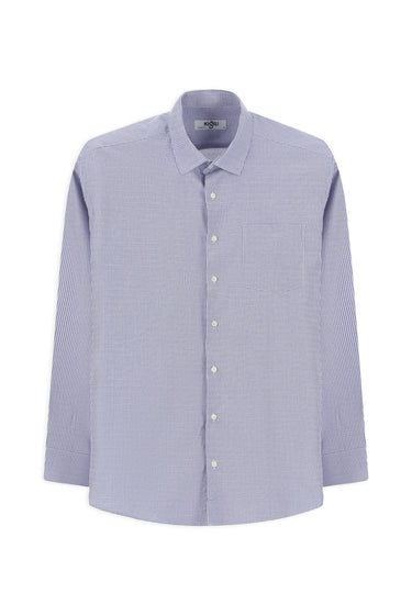 Orta Lacivert Uzun Kol Regular Fit Pamuk Ekose Gömlek