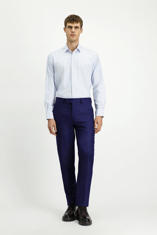  Açık Mavi Uzun Kol Regular Fit Pamuk Ekose Gömlek