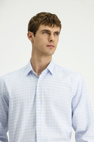  Açık Mavi Uzun Kol Regular Fit Pamuk Ekose Gömlek