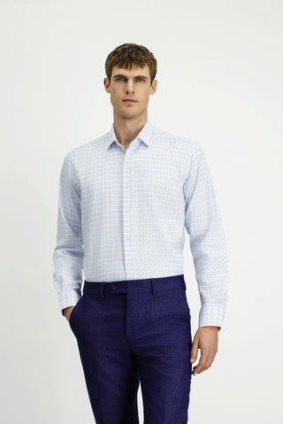  Açık Mavi Uzun Kol Regular Fit Pamuk Ekose Gömlek