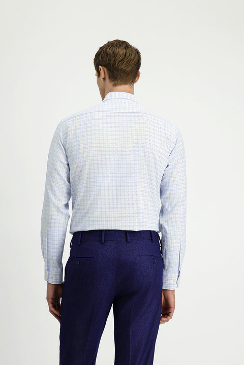 Açık Mavi Uzun Kol Regular Fit Pamuk Ekose Gömlek