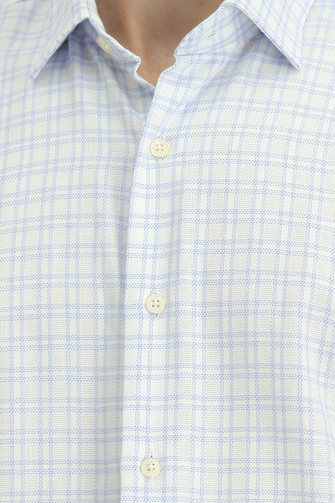 Açık Mavi Uzun Kol Regular Fit Pamuk Ekose Gömlek