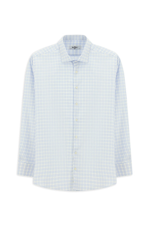 Açık Mavi Uzun Kol Regular Fit Pamuk Ekose Gömlek