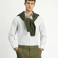 Orta Gri Uzun Kol Klasik Cepli Ekose Pamuk Gömlek