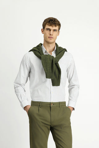  Orta Gri Uzun Kol Klasik Cepli Ekose Pamuk Gömlek-Ki??l?