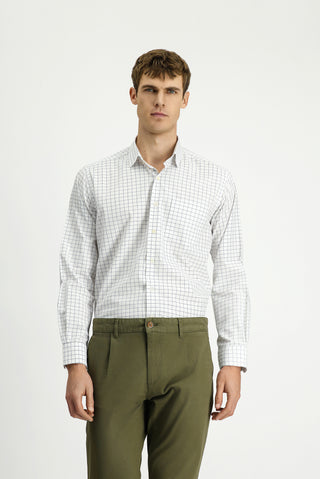  Orta Gri Uzun Kol Klasik Cepli Ekose Pamuk Gömlek-Ki??l?