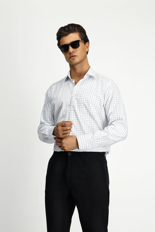  Orta Lacivert Uzun Kol Klasik Cepli Ekose Pamuk Gömlek