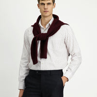 Koyu Kırmızı Uzun Kol Klasik Cepli Ekose Pamuk Gömlek