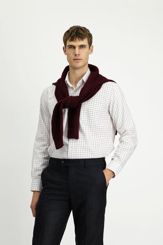  Koyu Kırmızı Uzun Kol Klasik Cepli Ekose Pamuk Gömlek