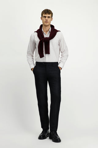  Koyu Kırmızı Uzun Kol Klasik Cepli Ekose Pamuk Gömlek