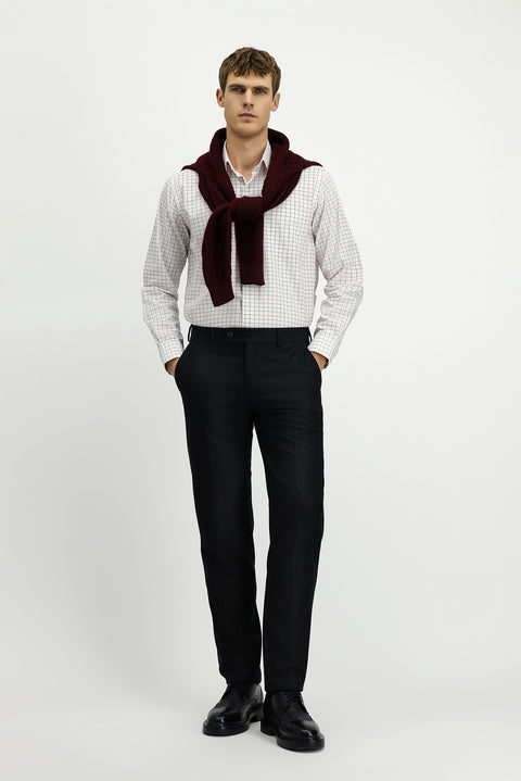 Koyu Kırmızı Uzun Kol Klasik Cepli Ekose Pamuk Gömlek