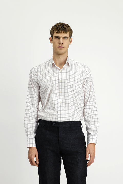 Koyu Kırmızı Uzun Kol Klasik Cepli Ekose Pamuk Gömlek