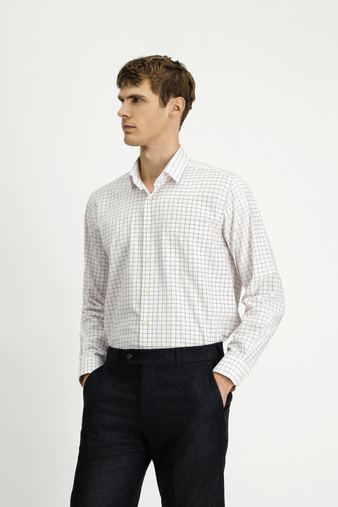 Koyu Kırmızı Uzun Kol Klasik Cepli Ekose Pamuk Gömlek