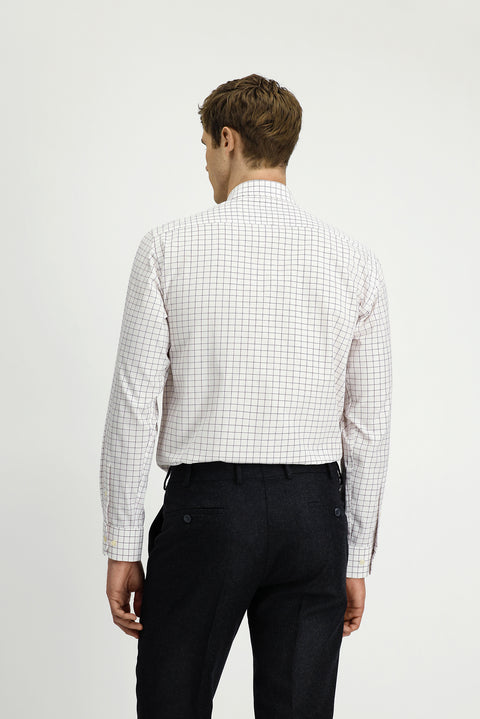 Koyu Kırmızı Uzun Kol Klasik Cepli Ekose Pamuk Gömlek