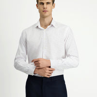 Beyaz Uzun Kol Regular Fit Pamuk Ekose Gömlek