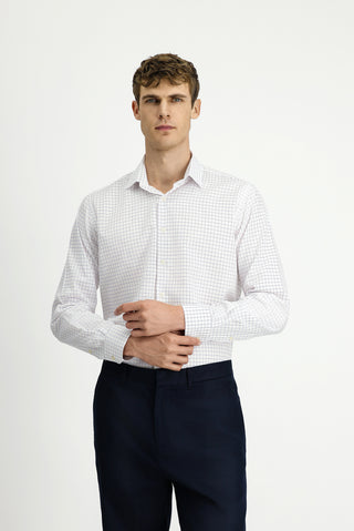  Beyaz Uzun Kol Regular Fit Pamuk Ekose Gömlek