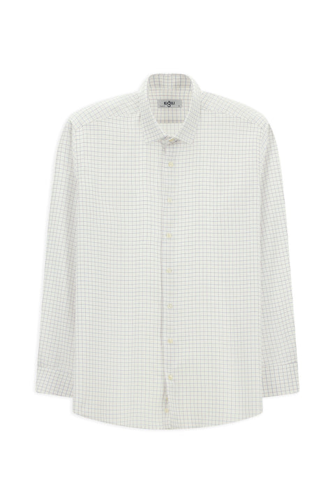 Beyaz Uzun Kol Regular Fit Pamuk Ekose Gömlek