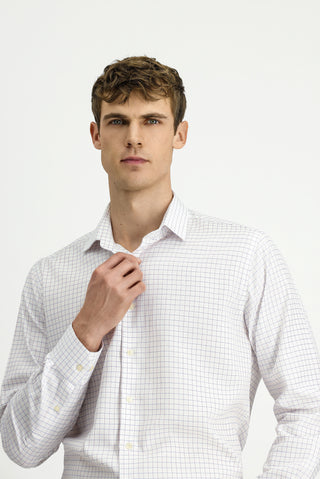  Beyaz Uzun Kol Regular Fit Pamuk Ekose Gömlek