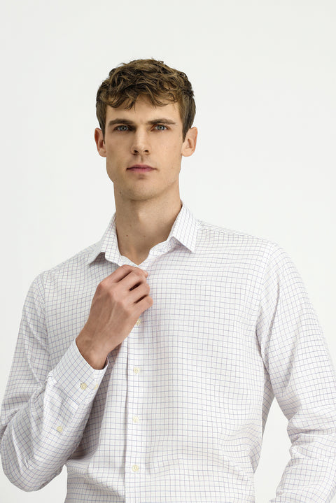 Beyaz Uzun Kol Regular Fit Pamuk Ekose Gömlek