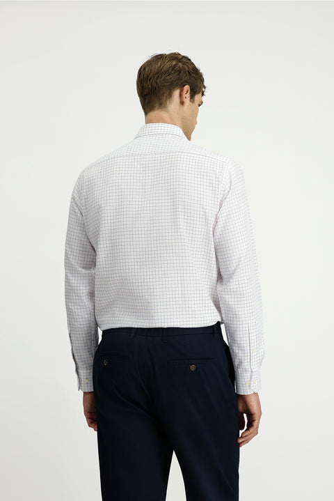 Beyaz Uzun Kol Regular Fit Pamuk Ekose Gömlek