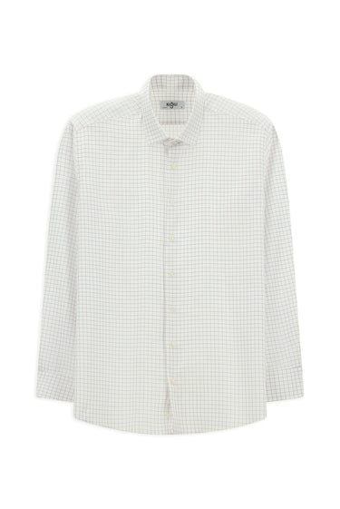 Beyaz Uzun Kol Regular Fit Pamuk Ekose Gömlek