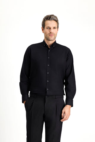  Siyah Uzun Kol Regular Fit Spor Pamuk Düğmeli Yaka Oxford Gömlek