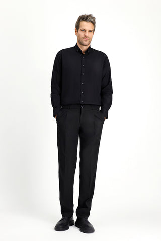  Siyah Uzun Kol Regular Fit Spor Pamuk Düğmeli Yaka Oxford Gömlek