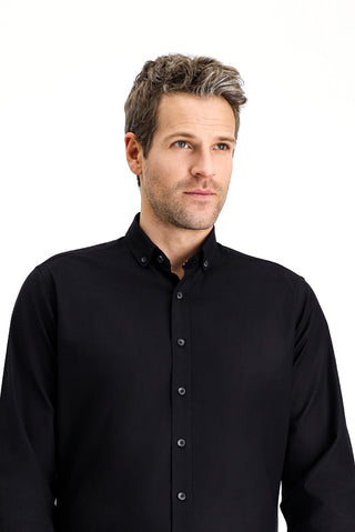  Siyah Uzun Kol Regular Fit Spor Pamuk Düğmeli Yaka Oxford Gömlek