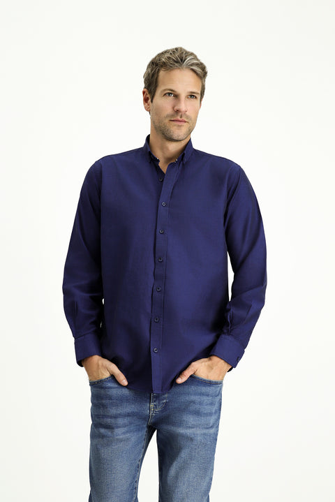 Orta Lacivert Uzun Kol Regular Fit Spor Pamuk Düğmeli Yaka Oxford Gömlek