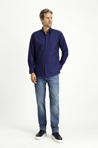  Orta Lacivert Uzun Kol Regular Fit Spor Pamuk Düğmeli Yaka Oxford Gömlek