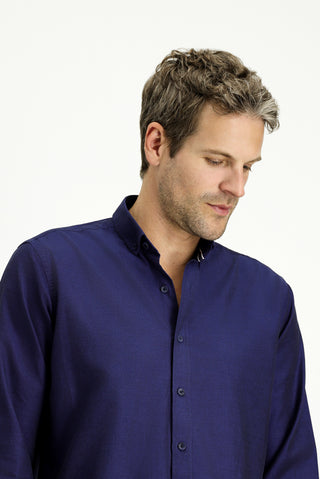  Orta Lacivert Uzun Kol Regular Fit Spor Pamuk Düğmeli Yaka Oxford Gömlek