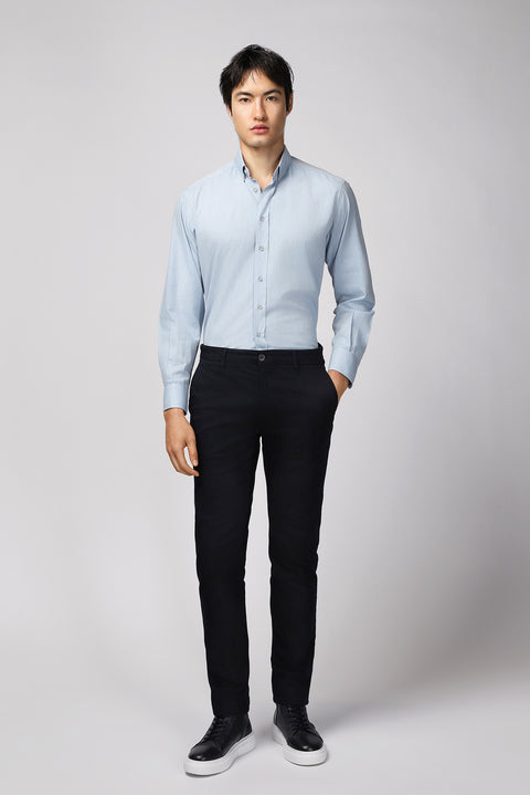 Uçuk Mavi Uzun Kol Regular Fit Spor Pamuk Düğmeli Yaka Oxford Gömlek