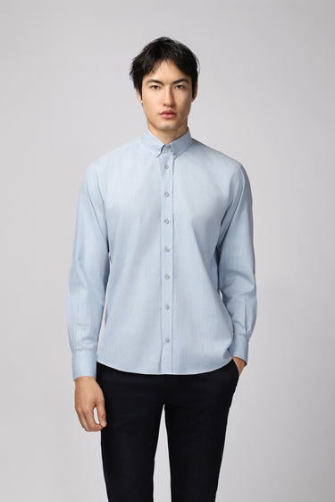 Uçuk Mavi Uzun Kol Regular Fit Spor Pamuk Düğmeli Yaka Oxford Gömlek