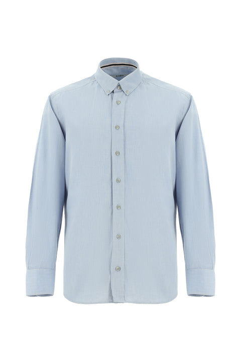 Uçuk Mavi Uzun Kol Regular Fit Spor Pamuk Düğmeli Yaka Oxford Gömlek