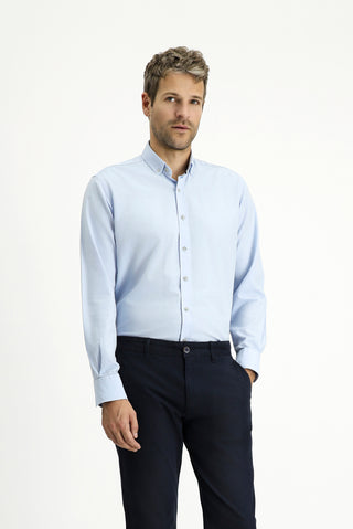  Açık Mavi Uzun Kol Regular Fit Spor Pamuk Düğmeli Yaka Oxford Gömlek