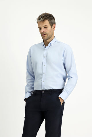 Açık Mavi Uzun Kol Regular Fit Spor Pamuk Düğmeli Yaka Oxford Gömlek