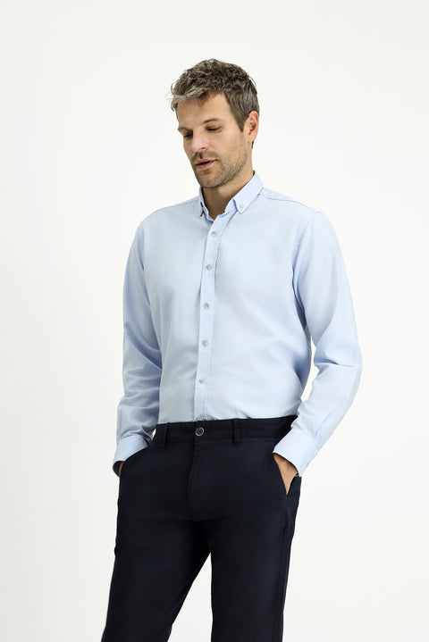 Açık Mavi Uzun Kol Regular Fit Spor Pamuk Düğmeli Yaka Oxford Gömlek