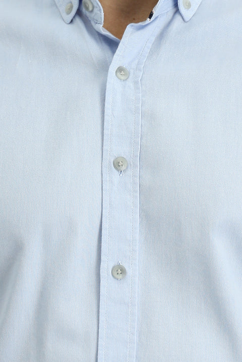 Açık Mavi Uzun Kol Regular Fit Spor Pamuk Düğmeli Yaka Oxford Gömlek