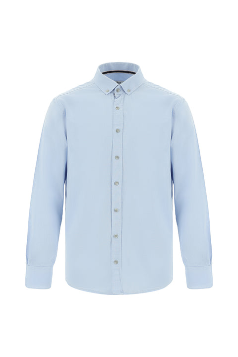 Açık Mavi Uzun Kol Regular Fit Spor Pamuk Düğmeli Yaka Oxford Gömlek