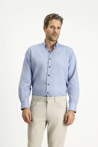  Mavi Uzun Kol Regular Fit Spor Pamuk Düğmeli Yaka Oxford Gömlek
