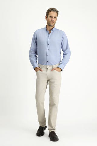  Mavi Uzun Kol Regular Fit Spor Pamuk Düğmeli Yaka Oxford Gömlek