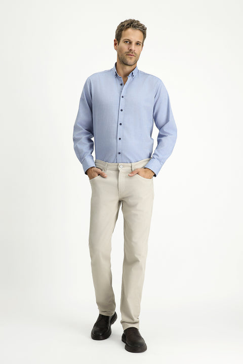 Mavi Uzun Kol Regular Fit Spor Pamuk Düğmeli Yaka Oxford Gömlek
