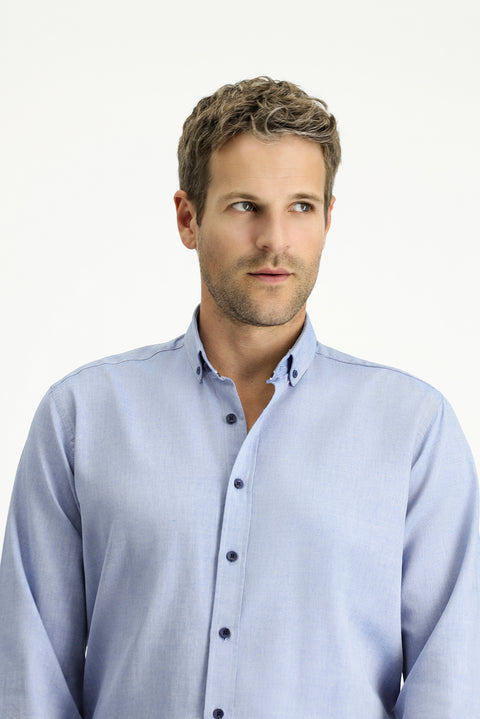 Mavi Uzun Kol Regular Fit Spor Pamuk Düğmeli Yaka Oxford Gömlek