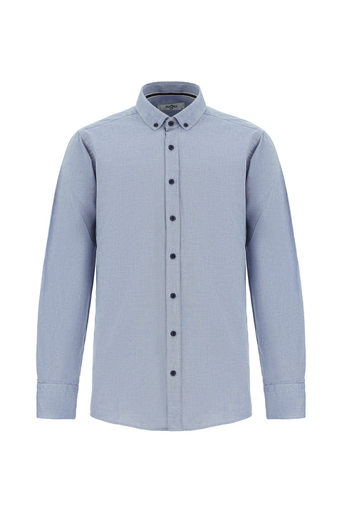 Mavi Uzun Kol Regular Fit Spor Pamuk Düğmeli Yaka Oxford Gömlek