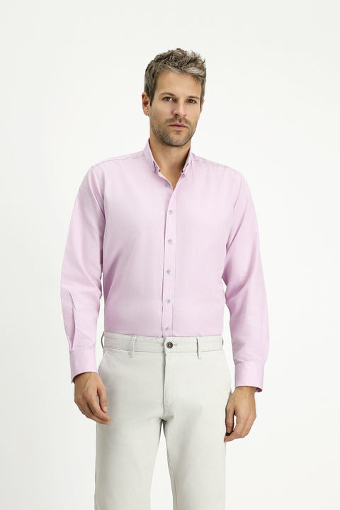 Toz Pembe Uzun Kol Regular Fit Spor Pamuk Düğmeli Yaka Oxford Gömlek