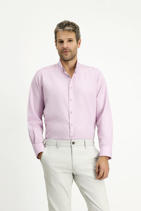 Toz Pembe Uzun Kol Regular Fit Spor Pamuk Düğmeli Yaka Oxford Gömlek